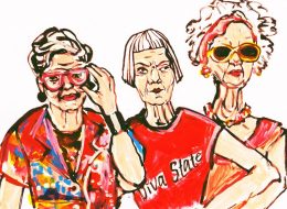 Gemaltes Bild von drei älteren, stylishen Damen