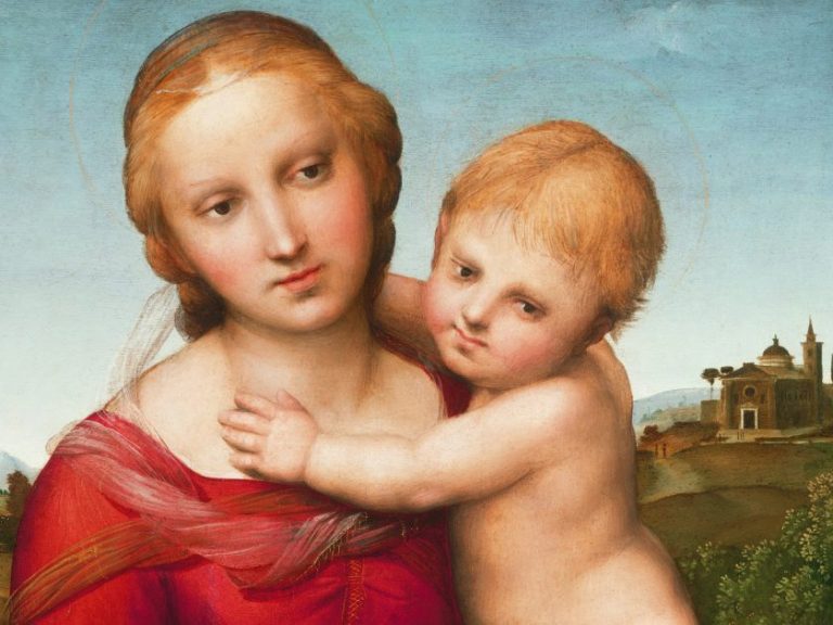 Gemälde: Nachdenkliche Madonna mit Baby