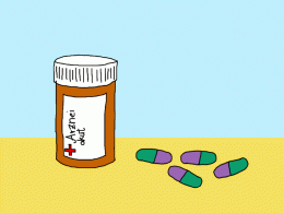 Zeichnung: Medikamentendose und Tablettenkapseln