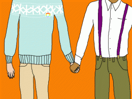 Zeichnung: zwei Männer halten Händchen