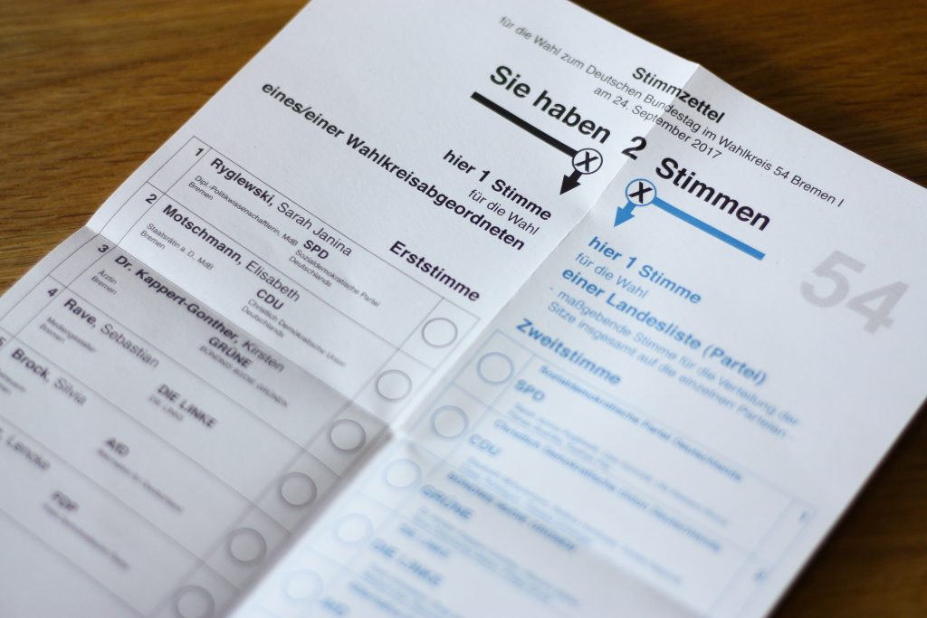 Wahlzettel für die Bundestagswahl 2017