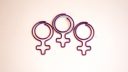 Drei lila Klammern in Form eines Frauenzeichens