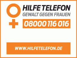 Logo des Hilfetelefons Gewalt gegen Frauen in den Farben schwarz, grau und orange vor weißem Hintergrund