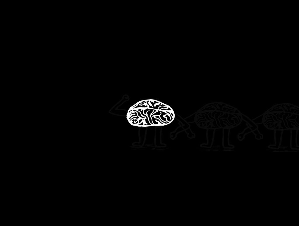 Weiße Zeichnung eines Gehirns vor schwarzem Hintergrund