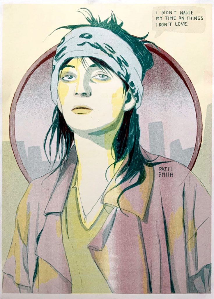 Zeichnung, die die Künstlerin Patti Smith darstellt vom Künstlerinnenkollektiv D.O.C.H.