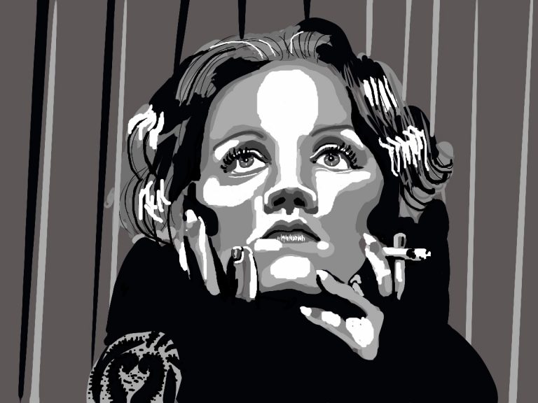 schwarz-weiß Zeichnung von Marlene Dietrich