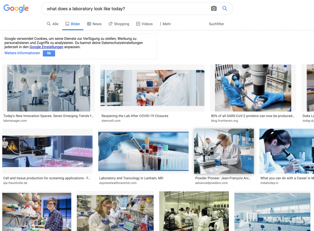 Bildschirmfoto für Suchergebnis auf die englische Frage "What does a laboratory Look like today? auf dem Laborbilder abgebildet