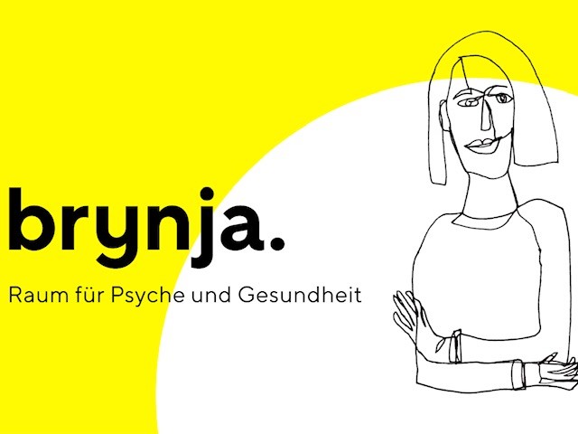 zeichnung eines Menschen mit der Aufschrift: "Brynja - Raum für Psyche und Gesundheit"