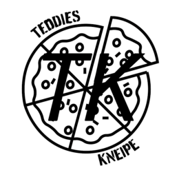 Das Logo von Teddies Kneipe besteht aus einer Zeichnung einer Pizza, auf der die Buichstaben T und K zu sehen sind.