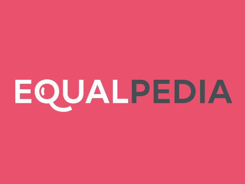 Das Wort Equalpedia in weißer und schwarzer Schrift auf pinkem Hintergrund