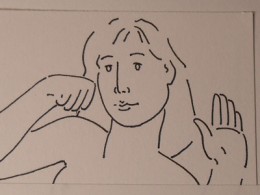 Zeichnung einer Frau in Abwehrhaltung