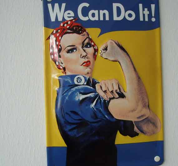 Bild, auf dem eine Frau zu sehen ist, die die Ärmel hochkrempelt und "We can do it!" sagt.